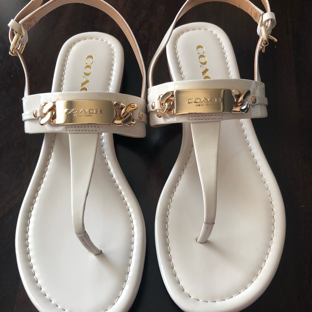 Coach Catherine Strap Thong Ivory Patent Leather